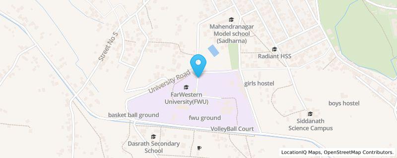 Map preview for FWU Line, Campus Road, Bhimdatta-18, Kanchanpur, Campus Road, Bhimdatta-18, Mahendranagar, Sudurpashchim Province